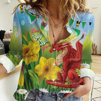 Wales Saint David's Day Women Casual Shirt Dydd Gwyl Dewi Hapus Dragon Daffodil - Wonder Print Shop