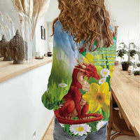 Wales Saint David's Day Women Casual Shirt Dydd Gwyl Dewi Hapus Dragon Daffodil - Wonder Print Shop