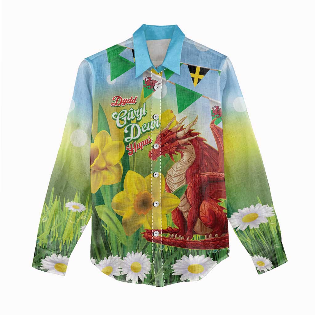 Wales Saint David's Day Women Casual Shirt Dydd Gwyl Dewi Hapus Dragon Daffodil - Wonder Print Shop