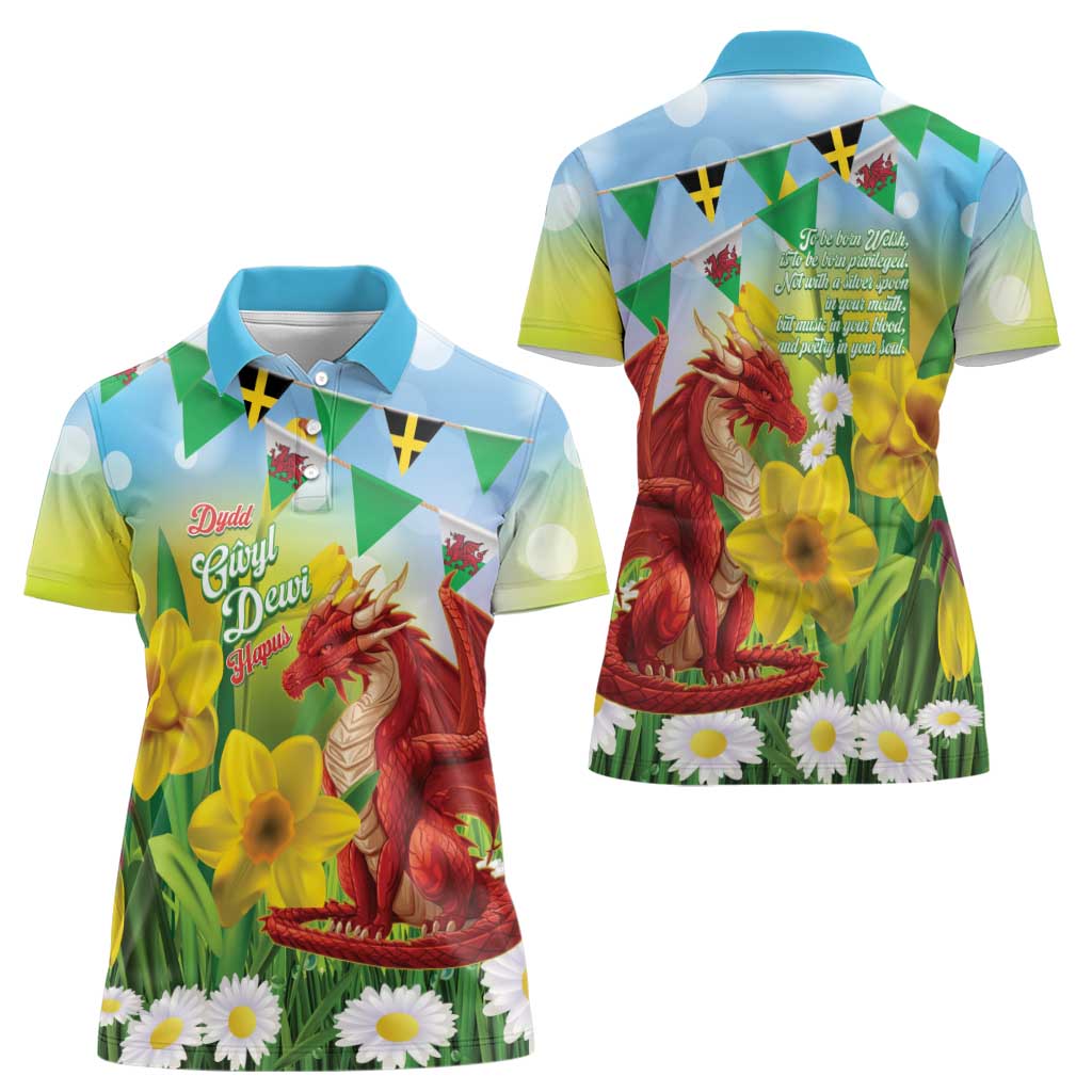 Wales Saint David's Day Women Polo Shirt Dydd Gwyl Dewi Hapus Dragon Daffodil - Wonder Print Shop