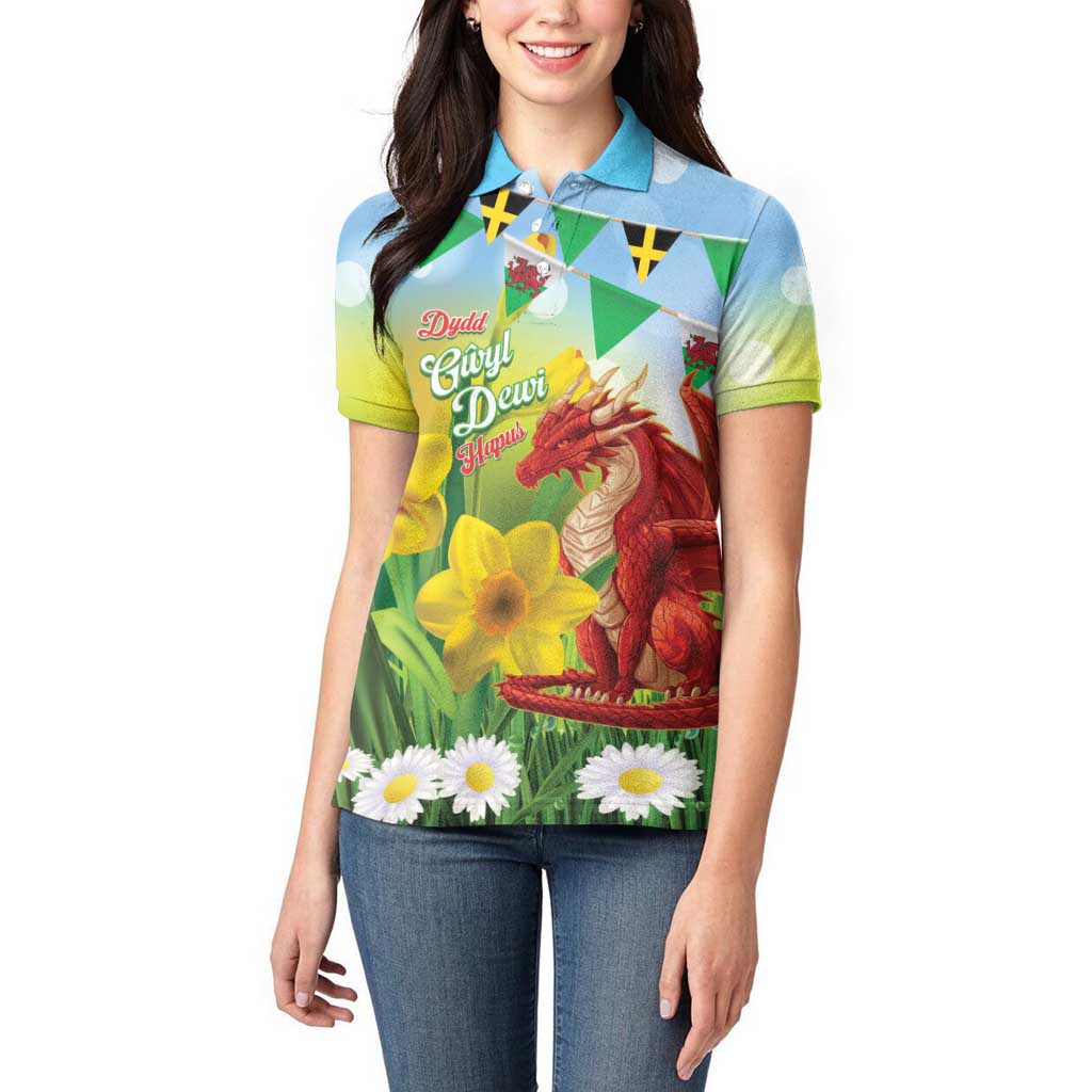 Wales Saint David's Day Women Polo Shirt Dydd Gwyl Dewi Hapus Dragon Daffodil - Wonder Print Shop