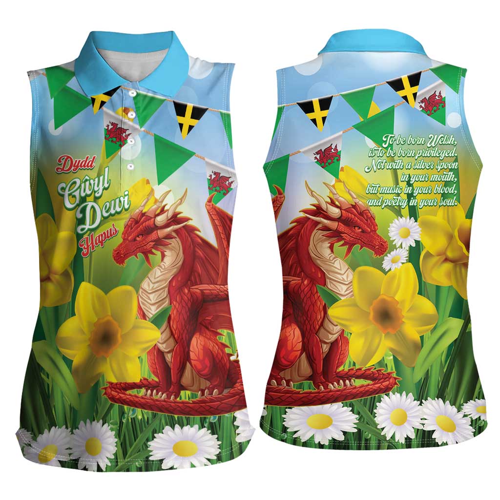 Wales Saint David's Day Women Sleeveless Polo Shirt Dydd Gwyl Dewi Hapus Dragon Daffodil - Wonder Print Shop