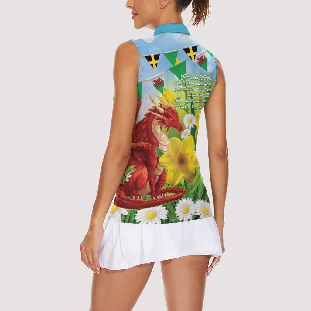 Wales Saint David's Day Women Sleeveless Polo Shirt Dydd Gwyl Dewi Hapus Dragon Daffodil - Wonder Print Shop