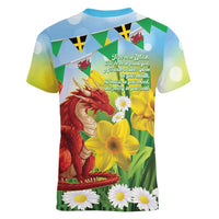 Wales Saint David's Day Women V-Neck T-Shirt Dydd Gwyl Dewi Hapus Dragon Daffodil - Wonder Print Shop