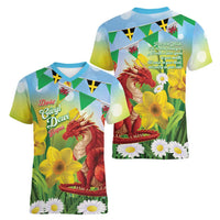 Wales Saint David's Day Women V-Neck T-Shirt Dydd Gwyl Dewi Hapus Dragon Daffodil - Wonder Print Shop