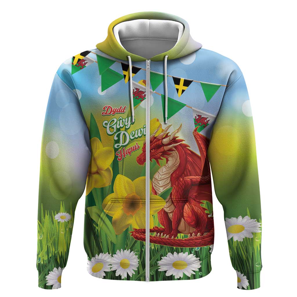 Wales Saint David's Day Zip Hoodie Dydd Gwyl Dewi Hapus Dragon Daffodil - Wonder Print Shop