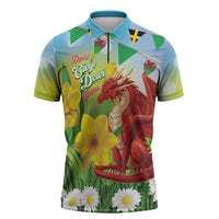 Wales Saint David's Day Zipper Polo Shirt Dydd Gwyl Dewi Hapus Dragon Daffodil - Wonder Print Shop