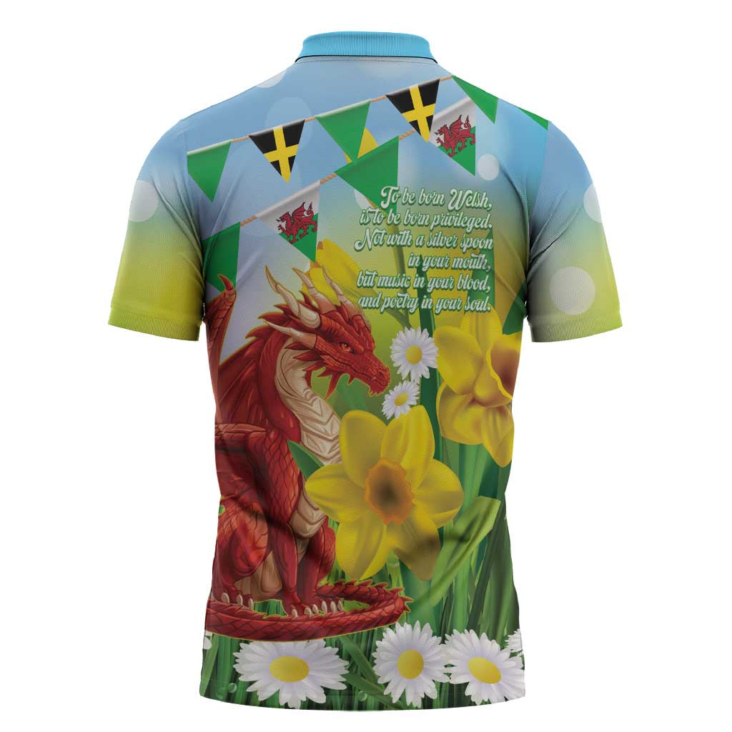 Wales Saint David's Day Zipper Polo Shirt Dydd Gwyl Dewi Hapus Dragon Daffodil - Wonder Print Shop