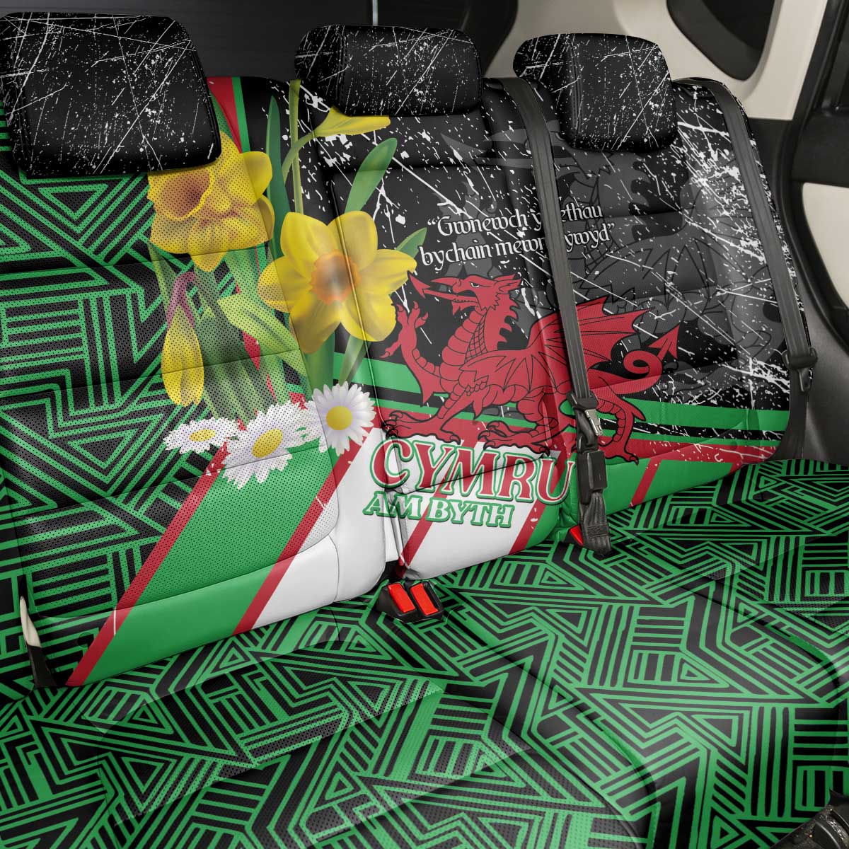Wales Saint David's Day Back Car Seat Cover Cymru Am Byth Welsh Dragon - Wonder Print Shop