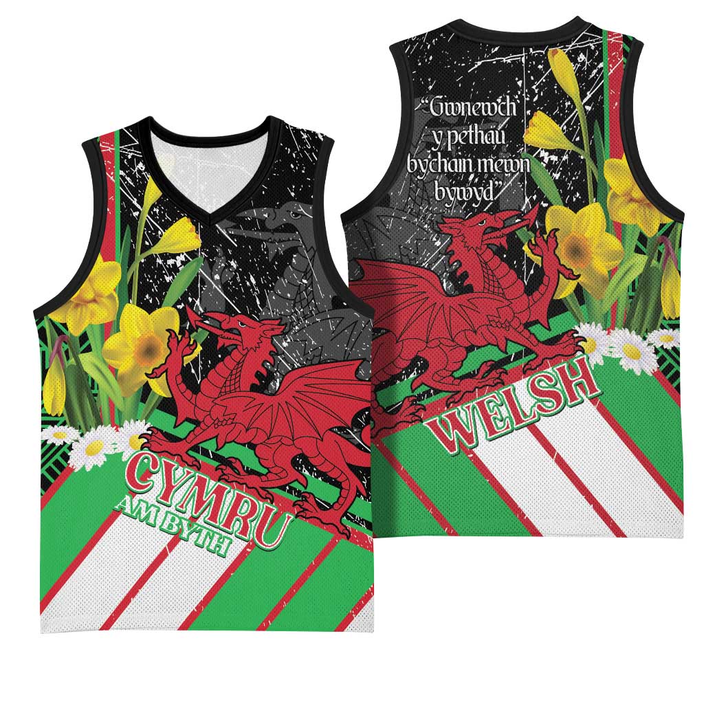 Wales Saint David's Day Basketball Jersey Cymru Am Byth Welsh Dragon - Wonder Print Shop