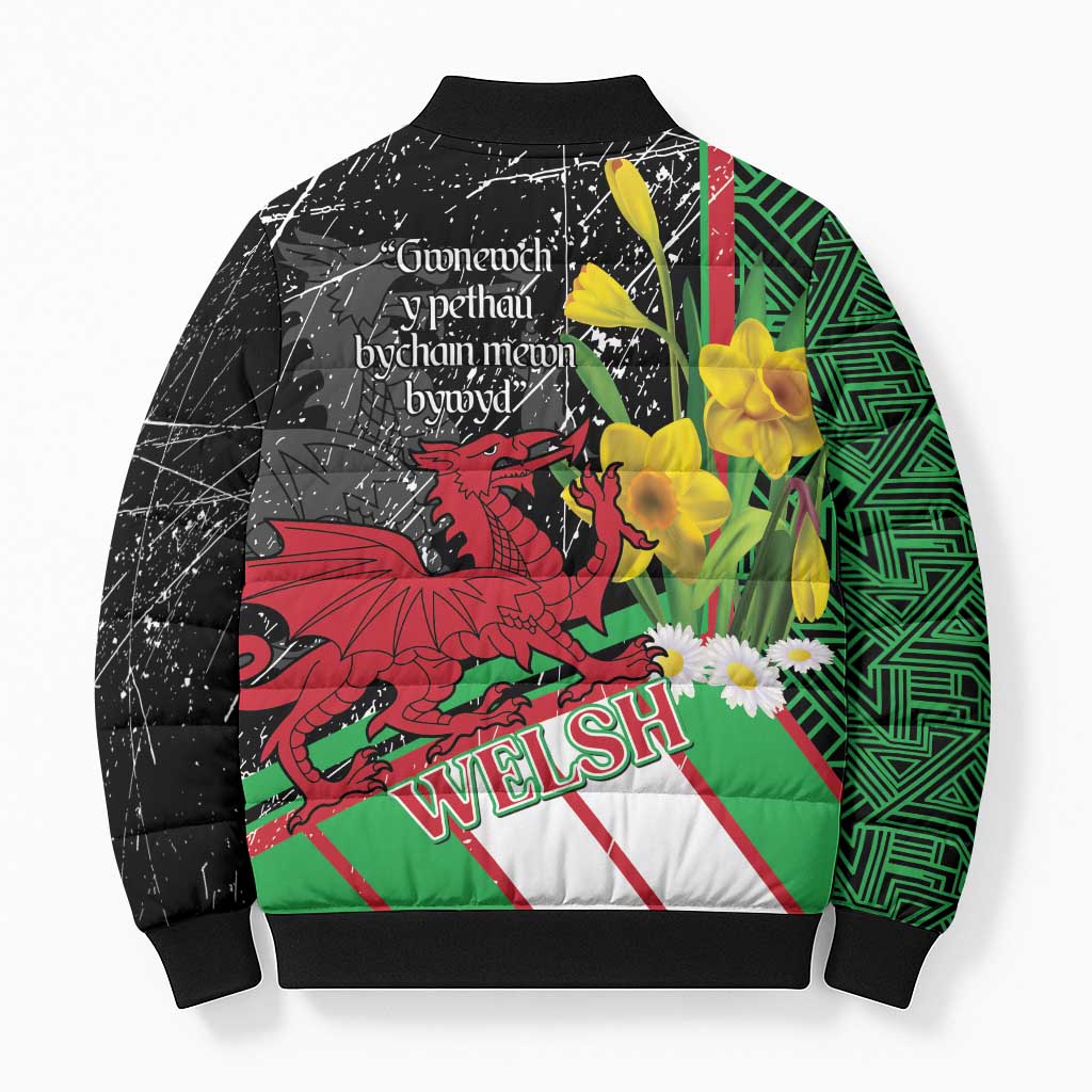 Wales Saint David's Day Bomber Puffer Jacket Cymru Am Byth Welsh Dragon - Wonder Print Shop