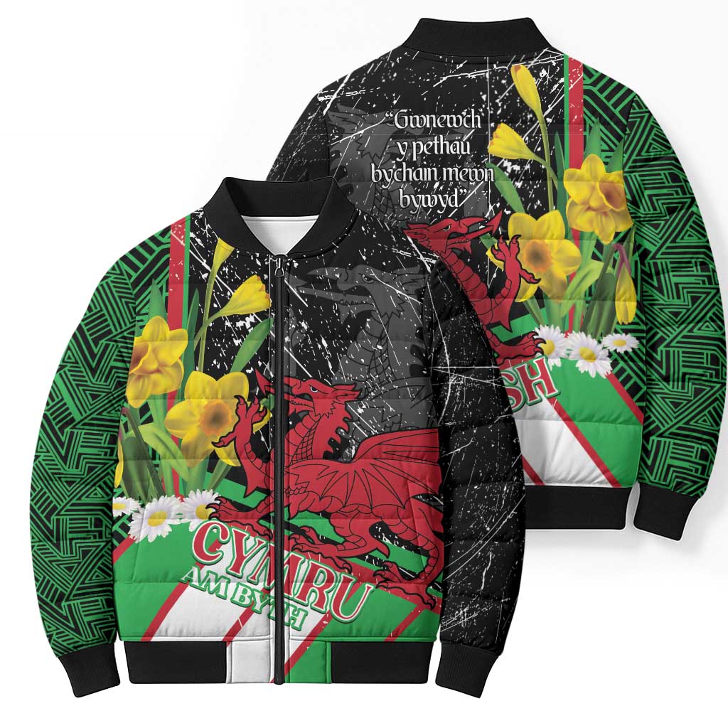 Wales Saint David's Day Bomber Puffer Jacket Cymru Am Byth Welsh Dragon - Wonder Print Shop