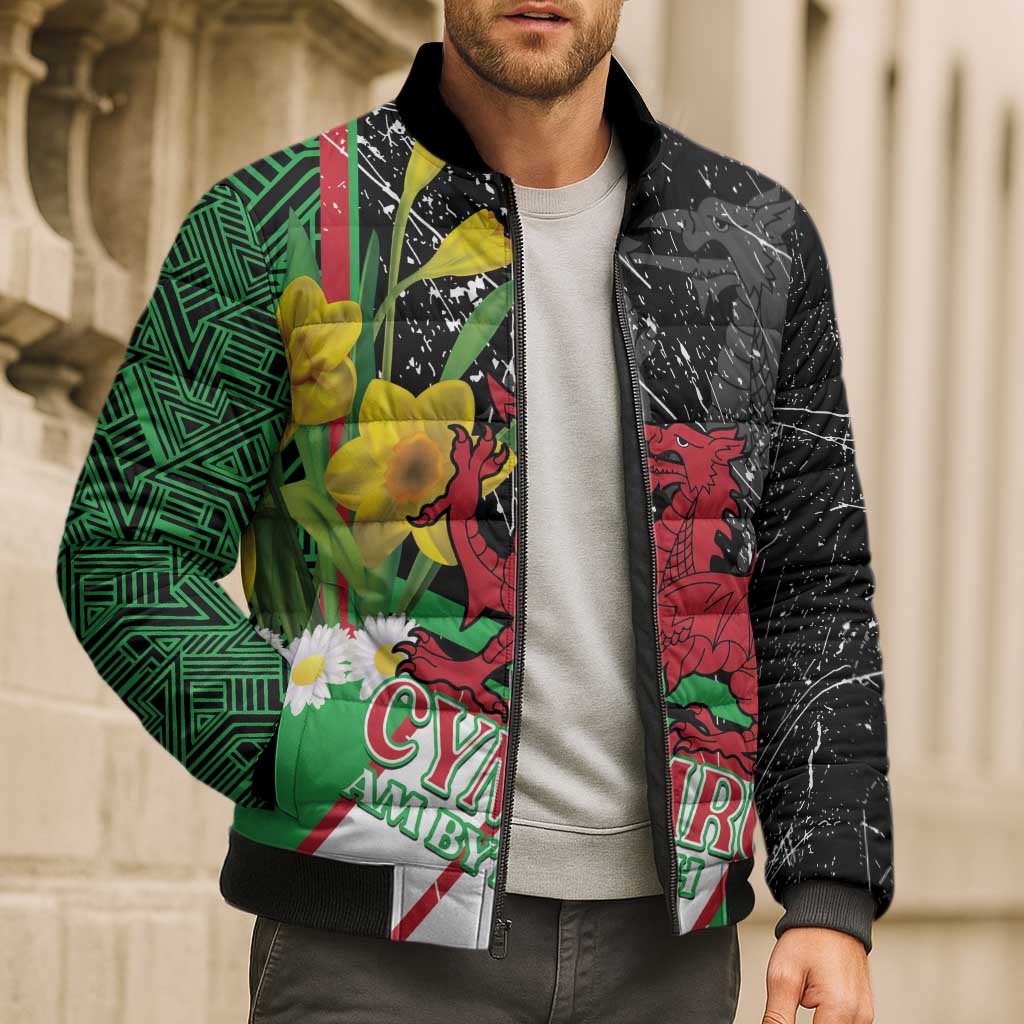 Wales Saint David's Day Bomber Puffer Jacket Cymru Am Byth Welsh Dragon - Wonder Print Shop