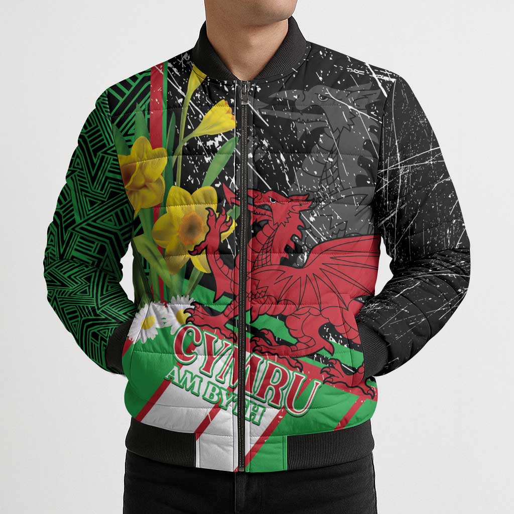 Wales Saint David's Day Bomber Puffer Jacket Cymru Am Byth Welsh Dragon - Wonder Print Shop