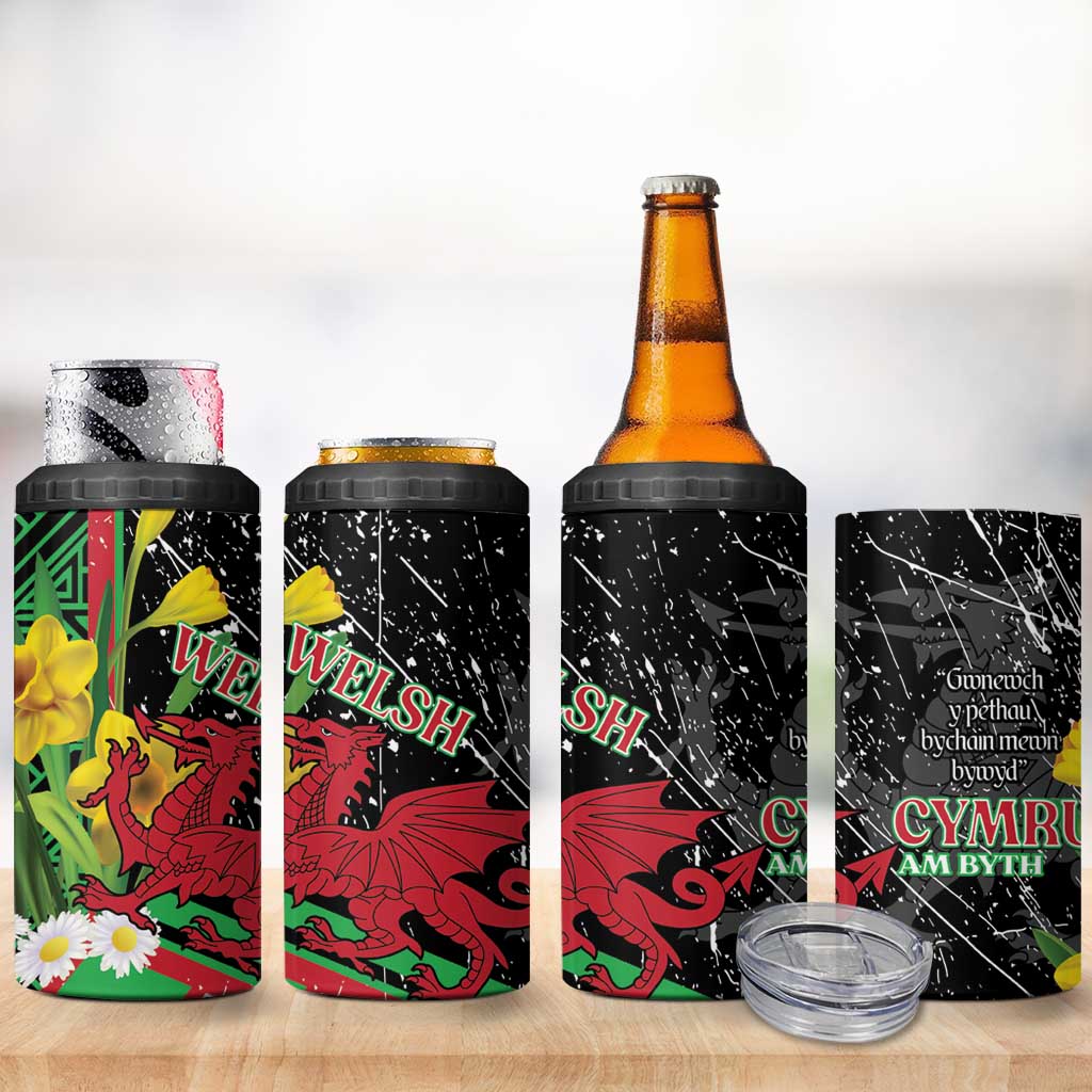 Wales Saint David's Day 4 in 1 Can Cooler Tumbler Cymru Am Byth Welsh Dragon - Wonder Print Shop