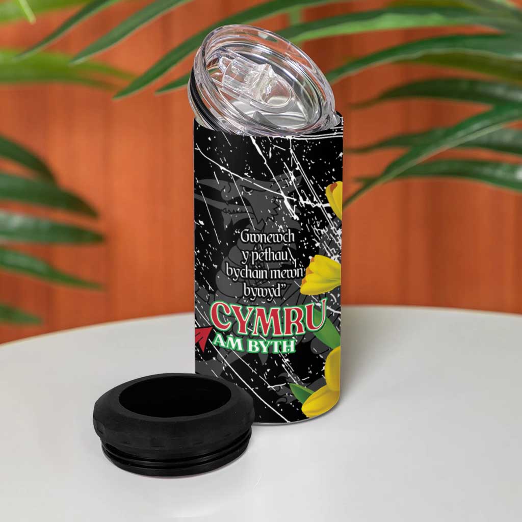 Wales Saint David's Day 4 in 1 Can Cooler Tumbler Cymru Am Byth Welsh Dragon - Wonder Print Shop