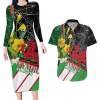 Wales Saint David's Day Couples Matching Long Sleeve Bodycon Dress and Hawaiian Shirt Cymru Am Byth Welsh Dragon - Wonder Print Shop