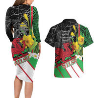 Wales Saint David's Day Couples Matching Long Sleeve Bodycon Dress and Hawaiian Shirt Cymru Am Byth Welsh Dragon - Wonder Print Shop