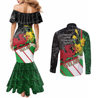 Wales Saint David's Day Couples Matching Mermaid Dress and Long Sleeve Button Shirt Cymru Am Byth Welsh Dragon - Wonder Print Shop