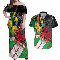 Wales Saint David's Day Couples Matching Off Shoulder Maxi Dress and Hawaiian Shirt Cymru Am Byth Welsh Dragon - Wonder Print Shop