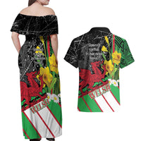 Wales Saint David's Day Couples Matching Off Shoulder Maxi Dress and Hawaiian Shirt Cymru Am Byth Welsh Dragon - Wonder Print Shop
