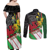 Wales Saint David's Day Couples Matching Off Shoulder Maxi Dress and Long Sleeve Button Shirt Cymru Am Byth Welsh Dragon - Wonder Print Shop