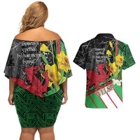 Wales Saint David's Day Couples Matching Off Shoulder Short Dress and Hawaiian Shirt Cymru Am Byth Welsh Dragon - Wonder Print Shop