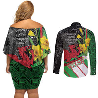 Wales Saint David's Day Couples Matching Off Shoulder Short Dress and Long Sleeve Button Shirt Cymru Am Byth Welsh Dragon - Wonder Print Shop