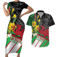 Wales Saint David's Day Couples Matching Short Sleeve Bodycon Dress and Hawaiian Shirt Cymru Am Byth Welsh Dragon - Wonder Print Shop