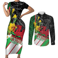 Wales Saint David's Day Couples Matching Short Sleeve Bodycon Dress and Long Sleeve Button Shirt Cymru Am Byth Welsh Dragon - Wonder Print Shop