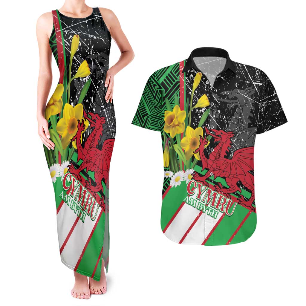 Wales Saint David's Day Couples Matching Tank Maxi Dress and Hawaiian Shirt Cymru Am Byth Welsh Dragon - Wonder Print Shop