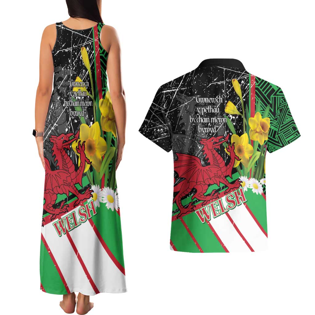 Wales Saint David's Day Couples Matching Tank Maxi Dress and Hawaiian Shirt Cymru Am Byth Welsh Dragon - Wonder Print Shop