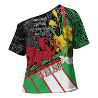 Wales Saint David's Day Cross Shoulder Shirt Cymru Am Byth Welsh Dragon - Wonder Print Shop