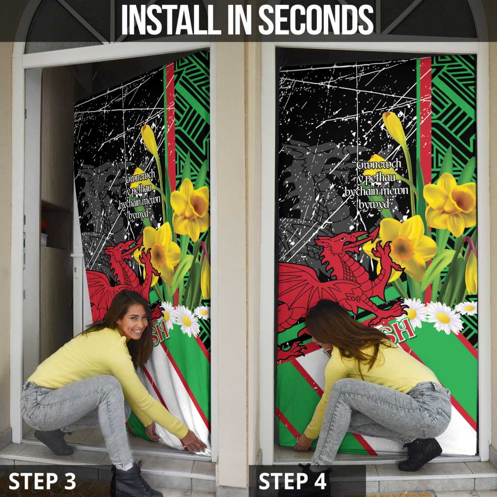 Wales Saint David's Day Door Cover Cymru Am Byth Welsh Dragon - Wonder Print Shop