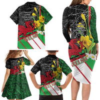 Wales Saint David's Day Family Matching Long Sleeve Bodycon Dress and Hawaiian Shirt Cymru Am Byth Welsh Dragon - Wonder Print Shop