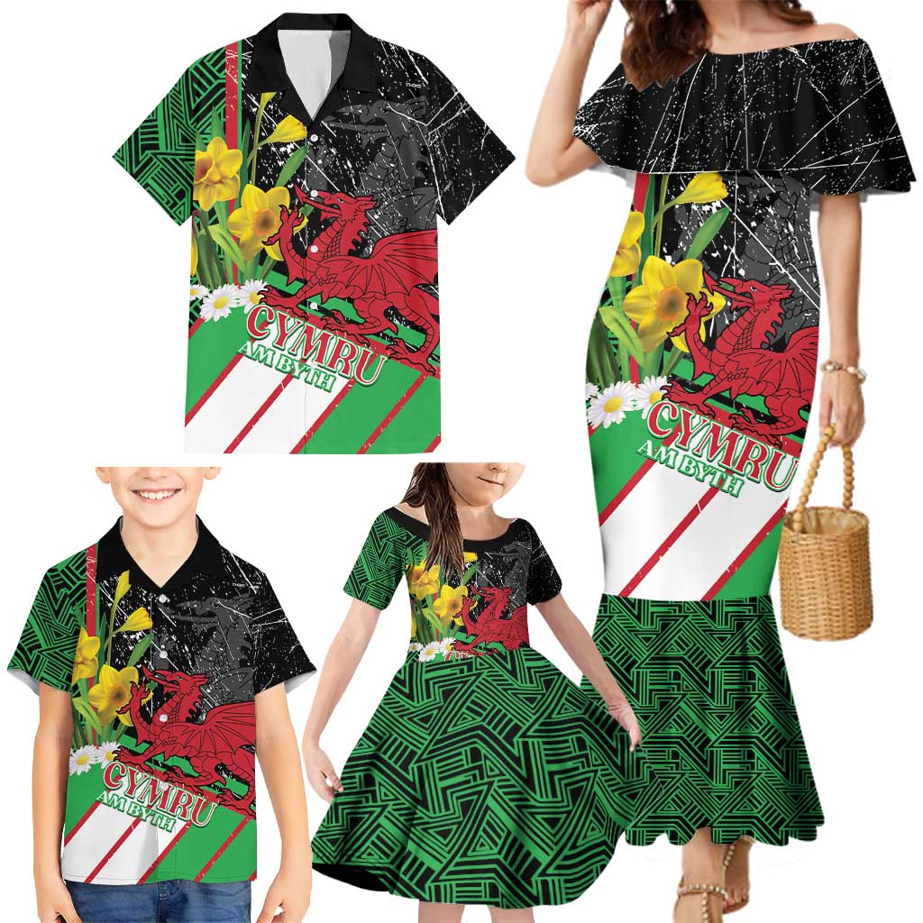 Wales Saint David's Day Family Matching Mermaid Dress and Hawaiian Shirt Cymru Am Byth Welsh Dragon - Wonder Print Shop