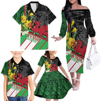 Wales Saint David's Day Family Matching Off The Shoulder Long Sleeve Dress and Hawaiian Shirt Cymru Am Byth Welsh Dragon - Wonder Print Shop