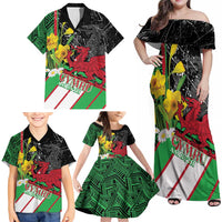 Wales Saint David's Day Family Matching Off Shoulder Maxi Dress and Hawaiian Shirt Cymru Am Byth Welsh Dragon - Wonder Print Shop