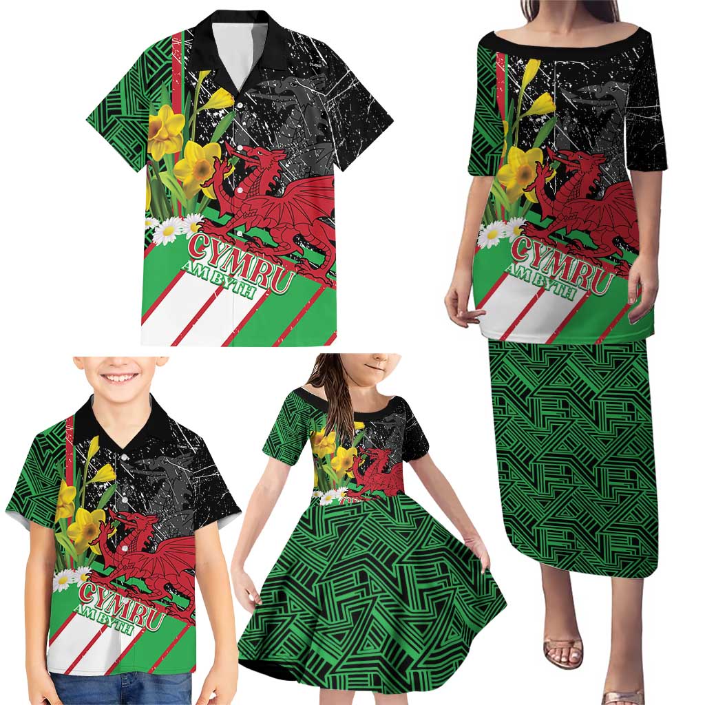 Wales Saint David's Day Family Matching Puletasi and Hawaiian Shirt Cymru Am Byth Welsh Dragon - Wonder Print Shop