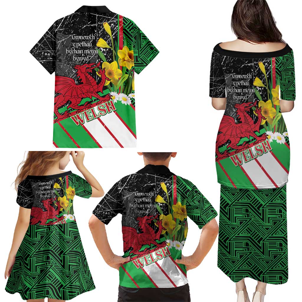 Wales Saint David's Day Family Matching Puletasi and Hawaiian Shirt Cymru Am Byth Welsh Dragon - Wonder Print Shop