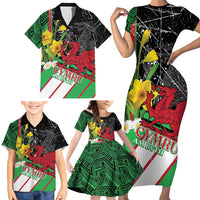 Wales Saint David's Day Family Matching Short Sleeve Bodycon Dress and Hawaiian Shirt Cymru Am Byth Welsh Dragon - Wonder Print Shop