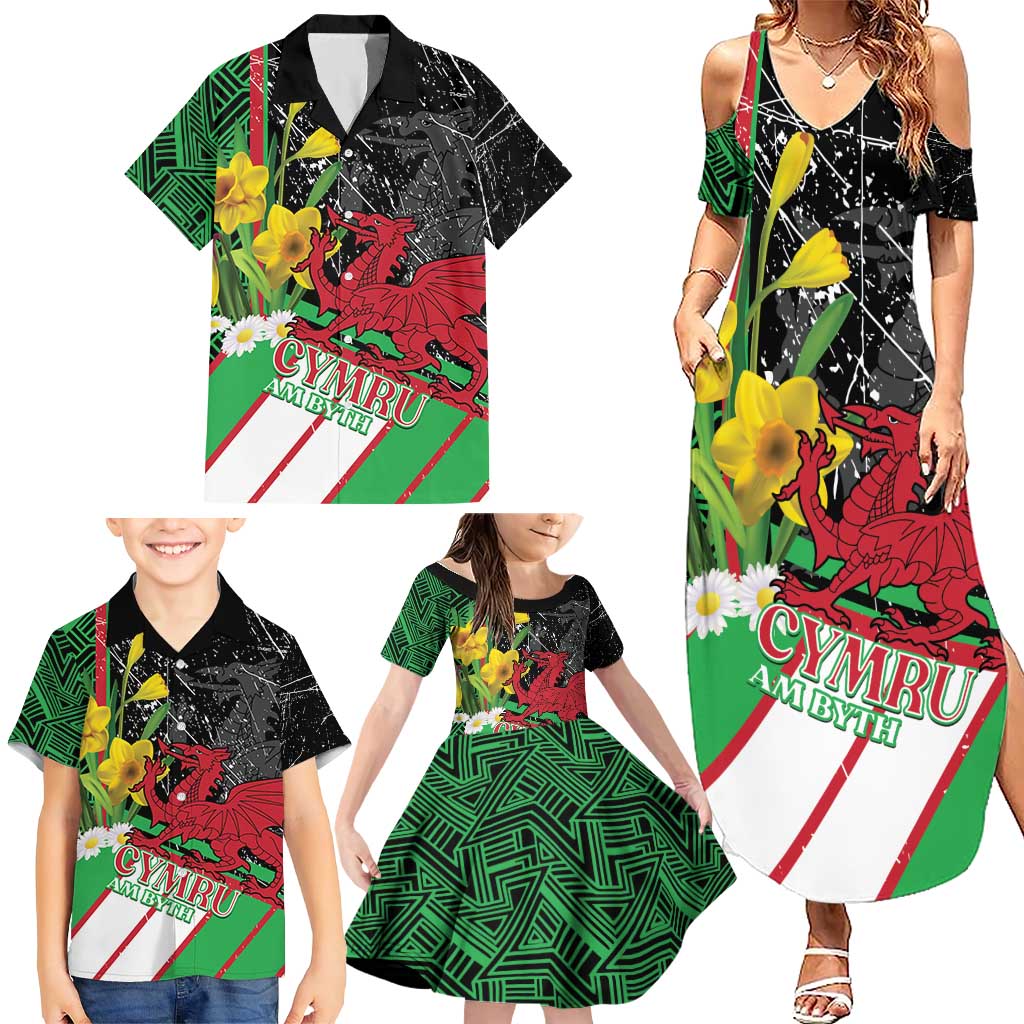 Wales Saint David's Day Family Matching Summer Maxi Dress and Hawaiian Shirt Cymru Am Byth Welsh Dragon - Wonder Print Shop