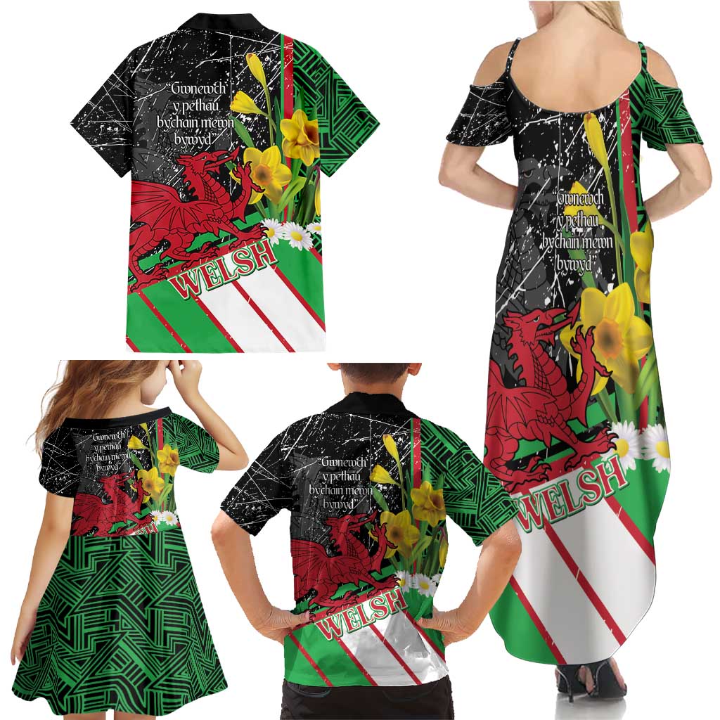 Wales Saint David's Day Family Matching Summer Maxi Dress and Hawaiian Shirt Cymru Am Byth Welsh Dragon - Wonder Print Shop
