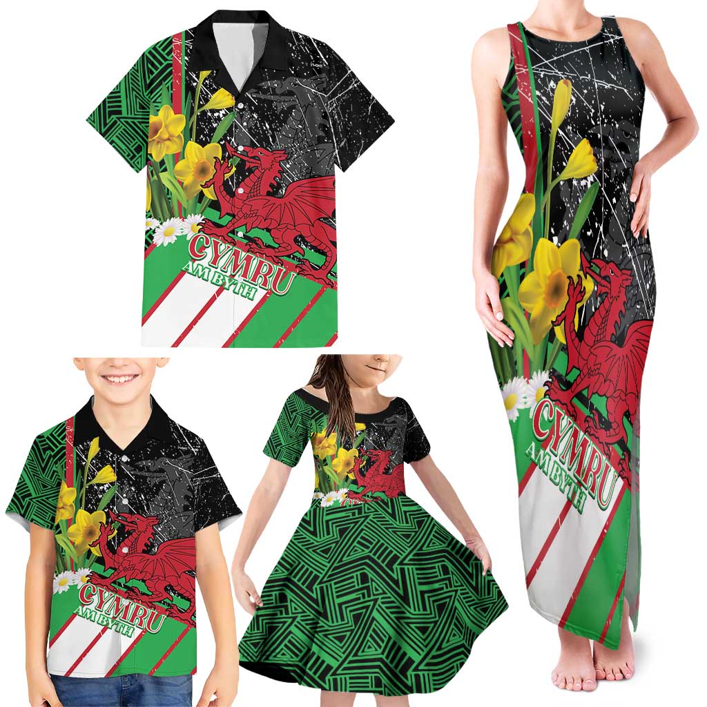 Wales Saint David's Day Family Matching Tank Maxi Dress and Hawaiian Shirt Cymru Am Byth Welsh Dragon - Wonder Print Shop