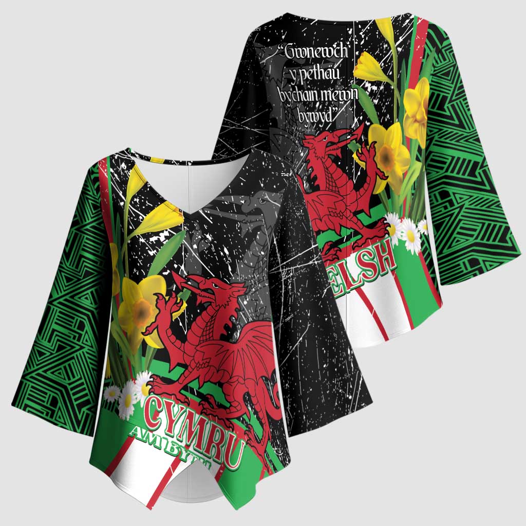 Wales Saint David's Day Kimono Sleeve Blouse Cymru Am Byth Welsh Dragon - Wonder Print Shop
