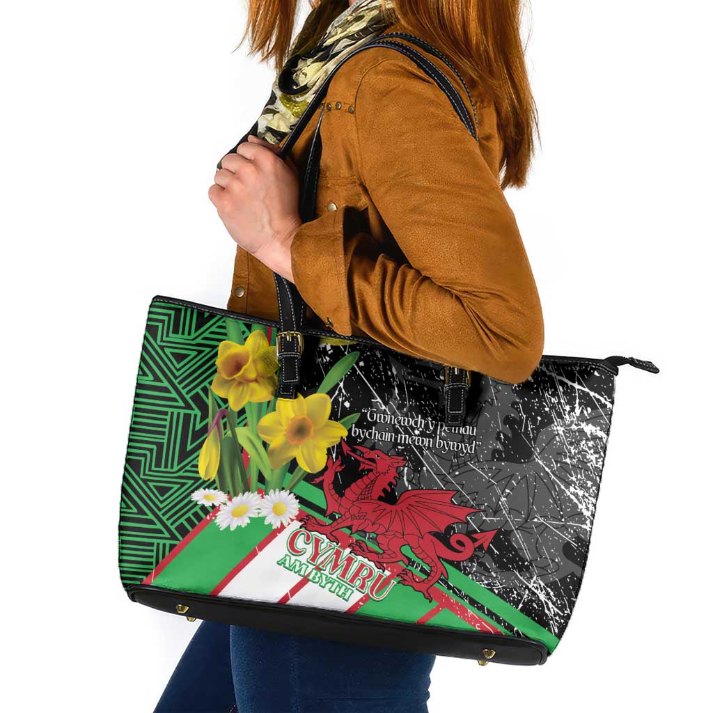 Wales Saint David's Day Leather Tote Bag Cymru Am Byth Welsh Dragon - Wonder Print Shop