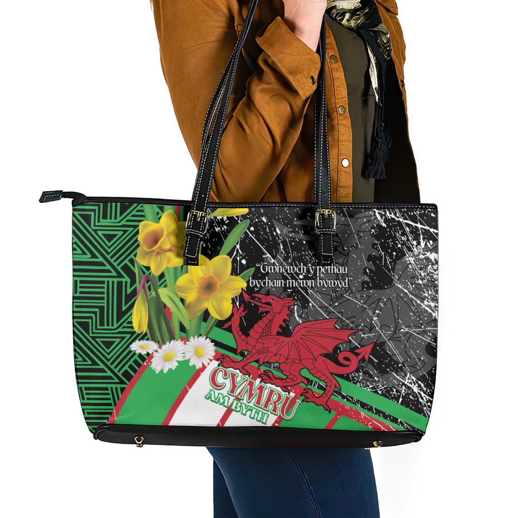 Wales Saint David's Day Leather Tote Bag Cymru Am Byth Welsh Dragon - Wonder Print Shop