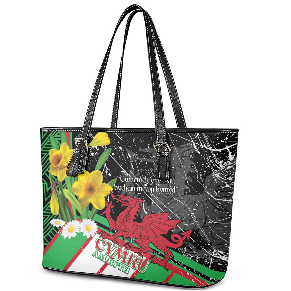 Wales Saint David's Day Leather Tote Bag Cymru Am Byth Welsh Dragon - Wonder Print Shop