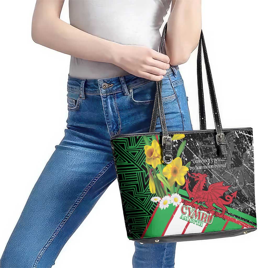 Wales Saint David's Day Leather Tote Bag Cymru Am Byth Welsh Dragon - Wonder Print Shop