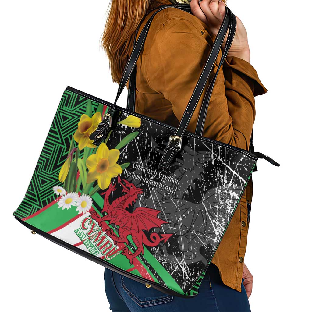 Wales Saint David's Day Leather Tote Bag Cymru Am Byth Welsh Dragon - Wonder Print Shop
